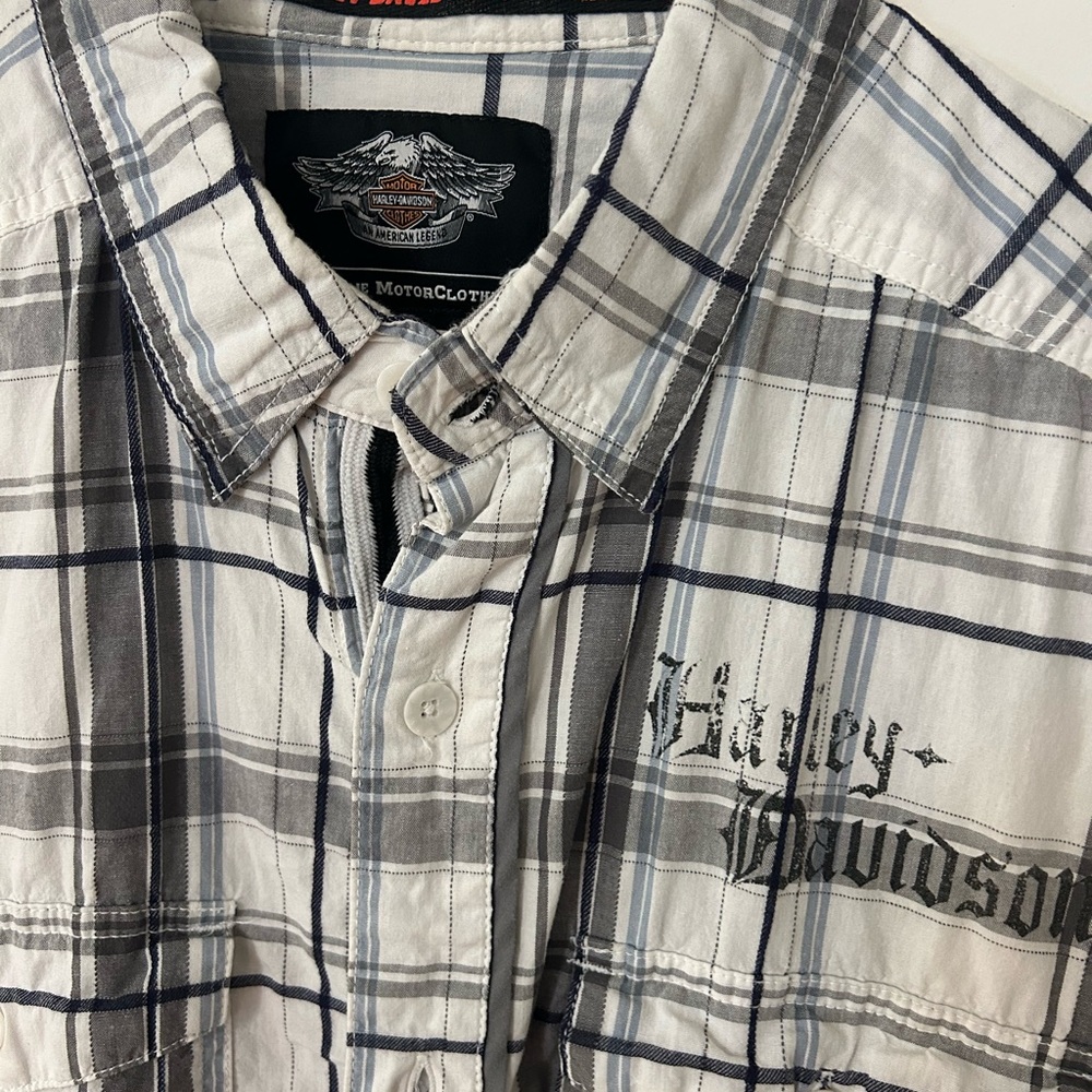 Harley-Davidson Men's Black and White Plaid Sleeveless Shirt - Picture 2 of 4